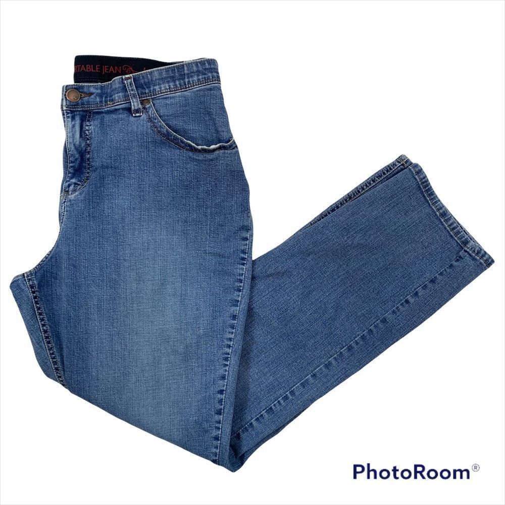 Ladies Lee Brand Elastic Waistband Jeans Mid Rise Straight Leg Size 18